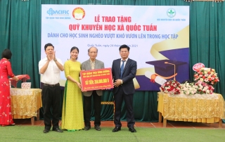 Pacific Corporation sponsored 350 million VND to Study Promotion Fund of Quoc Tuan commune, Thai Binh province